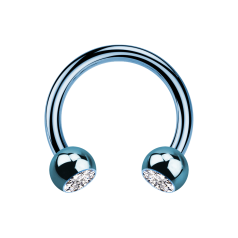 Circular Barbell hellblau mit zwei Kugeln Kristall silber