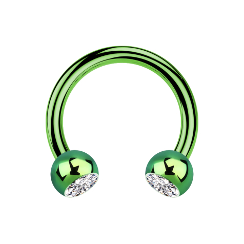 Circular Barbell grün mit zwei Kugeln Kristall silber