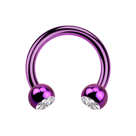 Circular Barbell violett mit zwei Kugeln Kristall silber