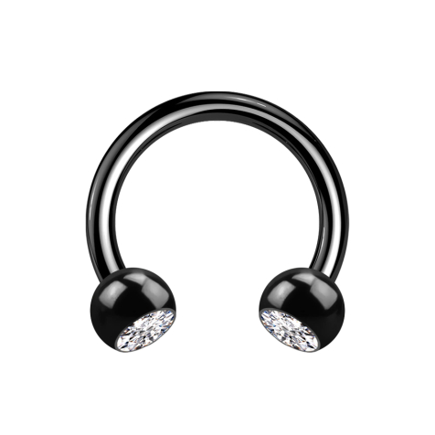 Micro Circular Barbell black with two silver crystal balls