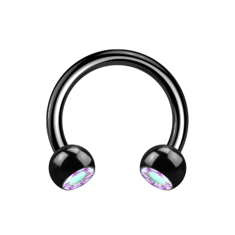 Micro Circular Barbell black with two balls crystal multicolor