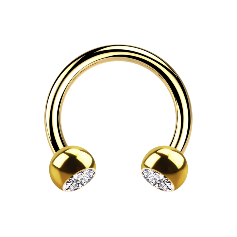 Circular barbell gold-plated with two silver crystal balls