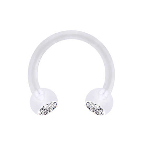 Micro Circular Barbell transparent with two balls crystal silver