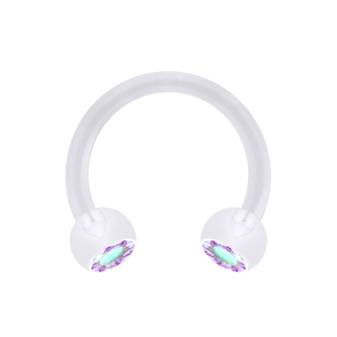 Micro Circular Barbell transparent avec deux boules de cristal multicolore