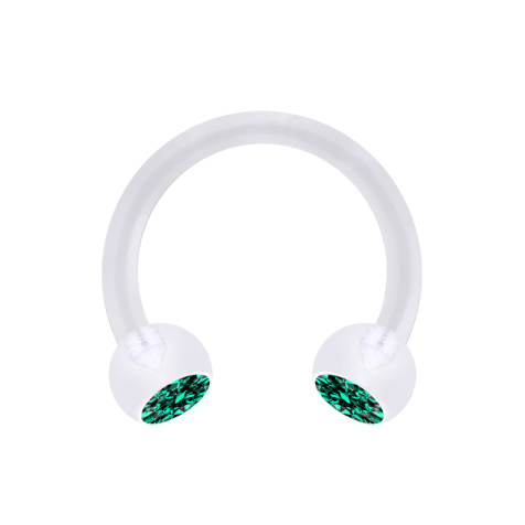 Micro Circular Barbell transparent avec deux boules de cristal turquoise