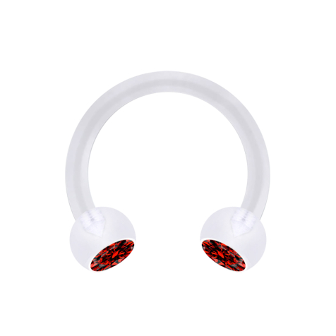 Micro Circular Barbell transparent avec deux boules de cristal rouge