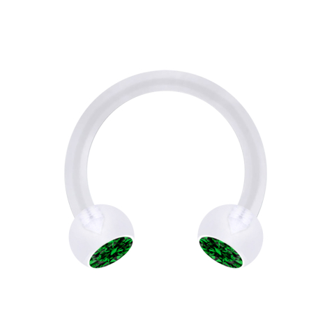 Micro Circular Barbell transparent avec deux boules de cristal vert