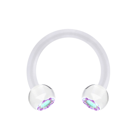 Micro Circular Barbell transparent mit zwei Kugeln Kristall multicolor