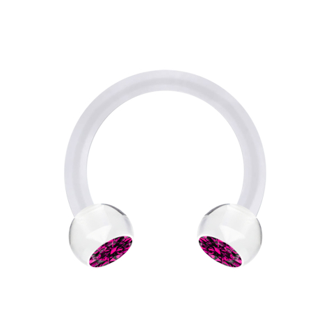 Micro Circular Barbell transparent with two crystal balls fuchsia