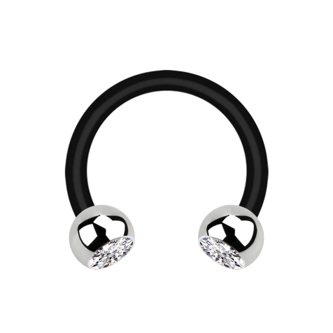 Micro Circular Barbell noir avec deux boules argentées cristal argenté