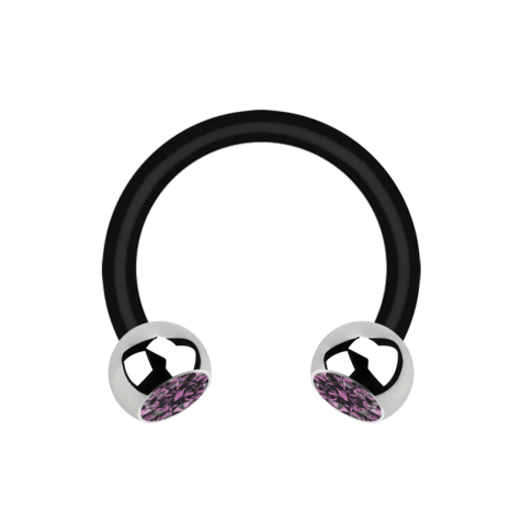 Micro Circular Barbell noir avec deux boules cristal argenté violet clair