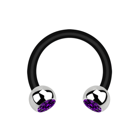 Micro Circular Barbell noir avec deux boules argent cristal violet