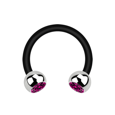 Micro Circular Barbell noir avec deux boules argent cristal fuchsia