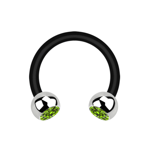 Micro Circular Barbell noir avec deux boules cristal argenté vert clair