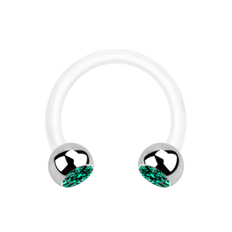 Micro Circular Barbell blanc avec deux boules argent cristal turquoise