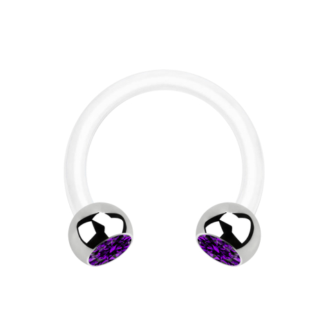 Micro Circular Barbell blanc avec deux boules en cristal argenté violet
