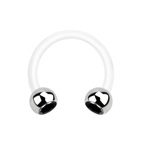 Micro Circular Barbell blanc avec deux boules argent cristal noir
