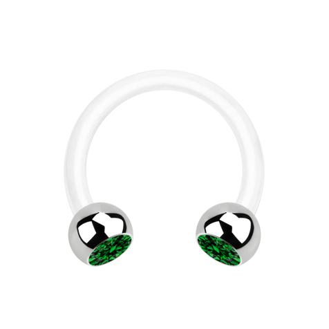 Micro Circular Barbell blanc avec deux boules argent cristal vert
