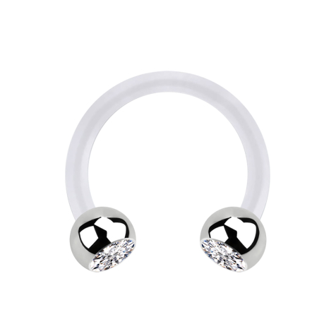 Micro Circular Barbell transparent avec deux boules argentées cristal argenté