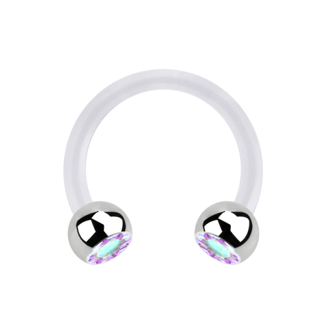 Micro Circular Barbell transparent avec deux boules en cristal argenté multicolore