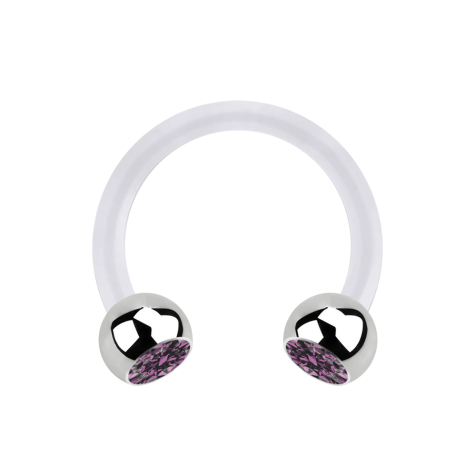 Micro Circular Barbell transparent avec deux boules cristal argenté violet clair