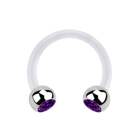 Micro Circular Barbell transparent avec deux boules argent cristal violet
