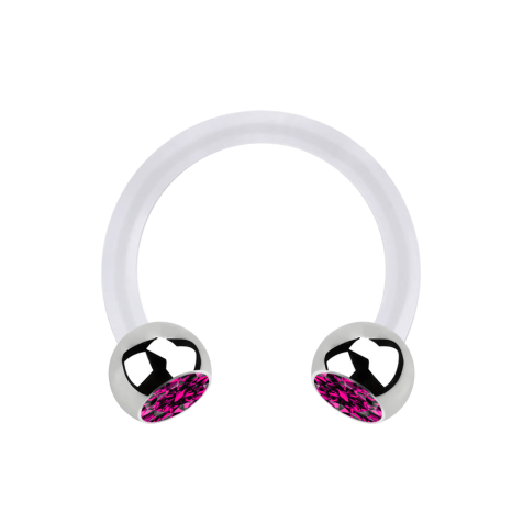 Micro Circular Barbell transparent avec deux boules cristal argenté fuchsia