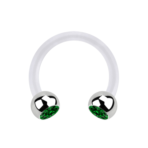 Micro Circular Barbell transparent avec deux boules argent cristal vert
