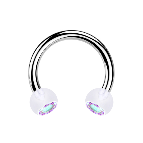 Micro Circular Barbell argent avec deux boules cristal transparent multicolore