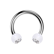 Circular barbell silver with two transparent crystal...