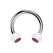 Circular barbell silver with two transparent crystal...