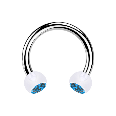 Circular Barbell silber mit zwei Kugeln transparent Kristall hellblau