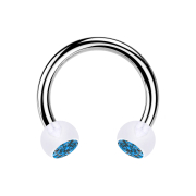 Circular barbell silver with two transparent crystal...