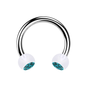 Circular barbell silver with two transparent crystal...