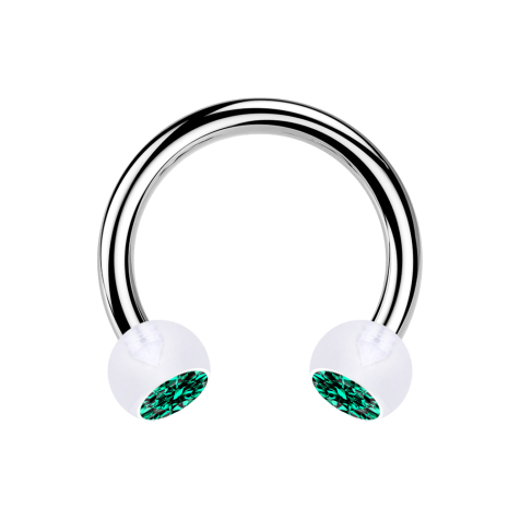 Circular Barbell silber mit zwei Kugeln transparent Kristall türkis