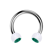 Circular barbell silver with two transparent turquoise...