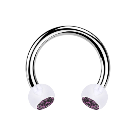 Circular Barbell silber mit zwei Kugeln transparent Kristall hellviolett