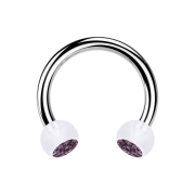 Circular barbell silver with two transparent crystal...