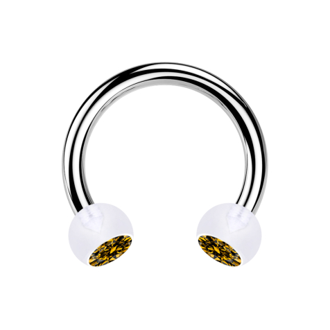 Circular Barbell silber mit zwei Kugeln transparent Kristall topaz