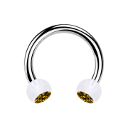 Circular barbell silver with two transparent crystal...