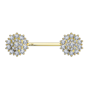 Barbell 14k gold Kristall gepflasterte Blume silber