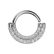 Micro Piercing Ring silber Schild doppel front Kristalle...
