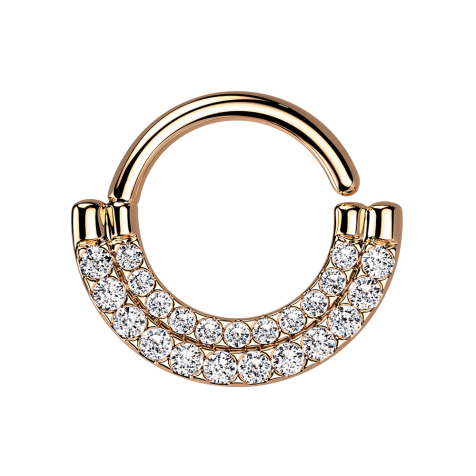 Anello micro piercing oro rosa scudo doppio frontale cristalli argento