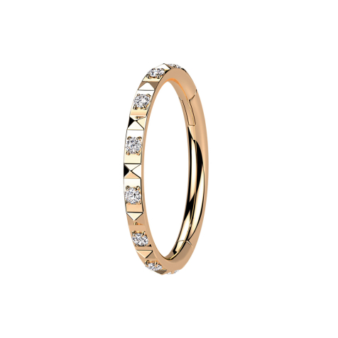 Micro anneau segment pliable or rose côté pyramides et cristaux argentés