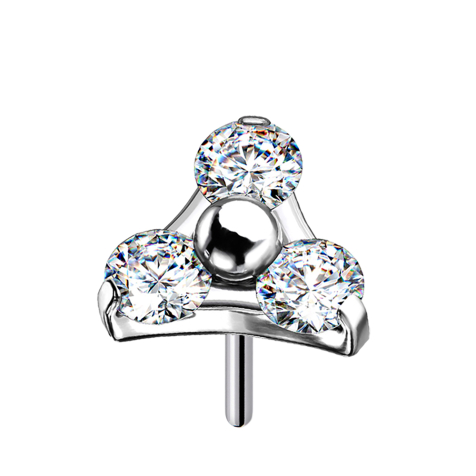 Threadless silver triangle with three crystals, silver