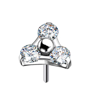 Threadless silver triangle with three crystals, silver