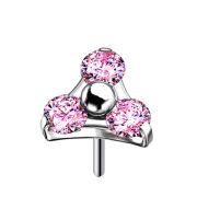 Threadless silver triangle with three pink crystals