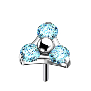 Threadless silver triangle with three aqua crystals