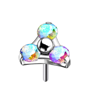 Threadless silver triangle with three multicolored crystals