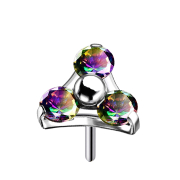 Threadless silver triangle with three dark multicolor...